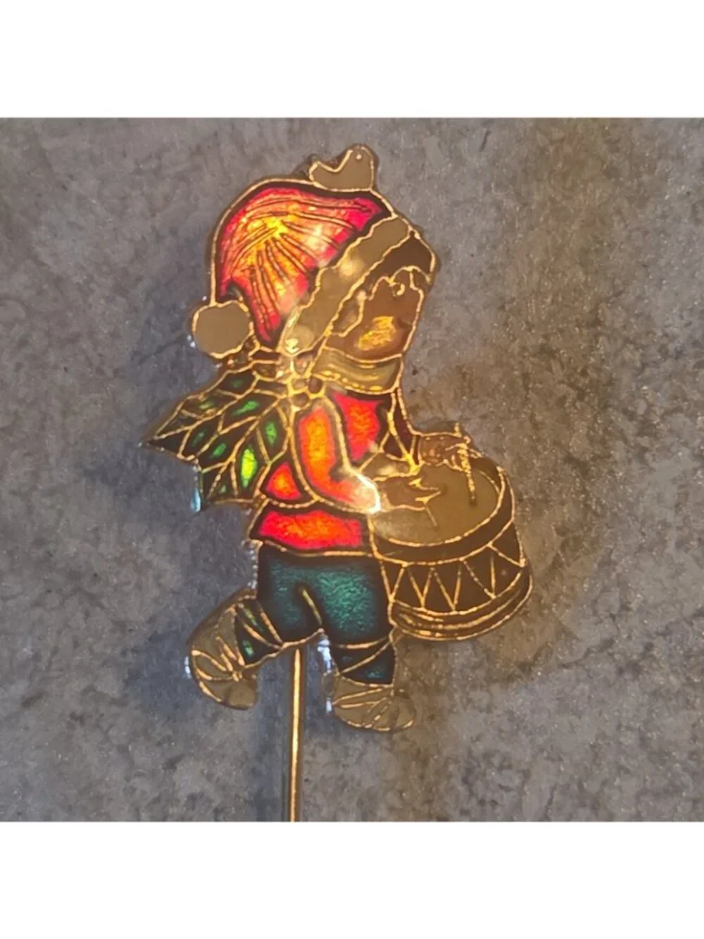 Drummer Boy Stickpin Cloisonne Enamel Vintage Christmas Holiday Jewelry
